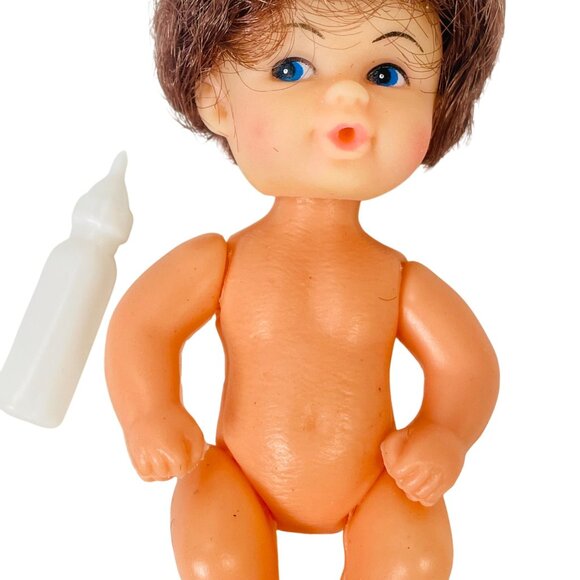 Vintage Crafts Baby Jane Doll Jointed Hard Plastic With Bottle Brunette 4 inch - Picture 4 of 7